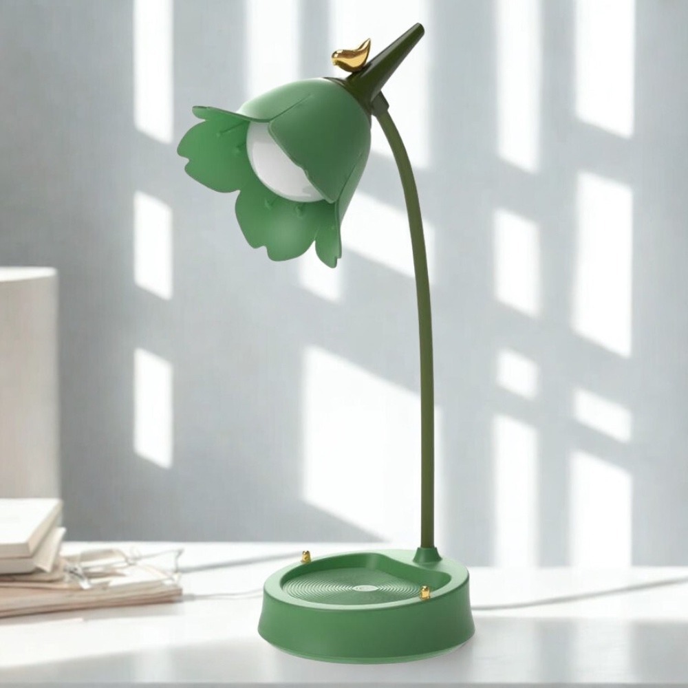 LED Flower Desk Lamp Dimmable Touch Control Gooseneck Bedside Night Light Green